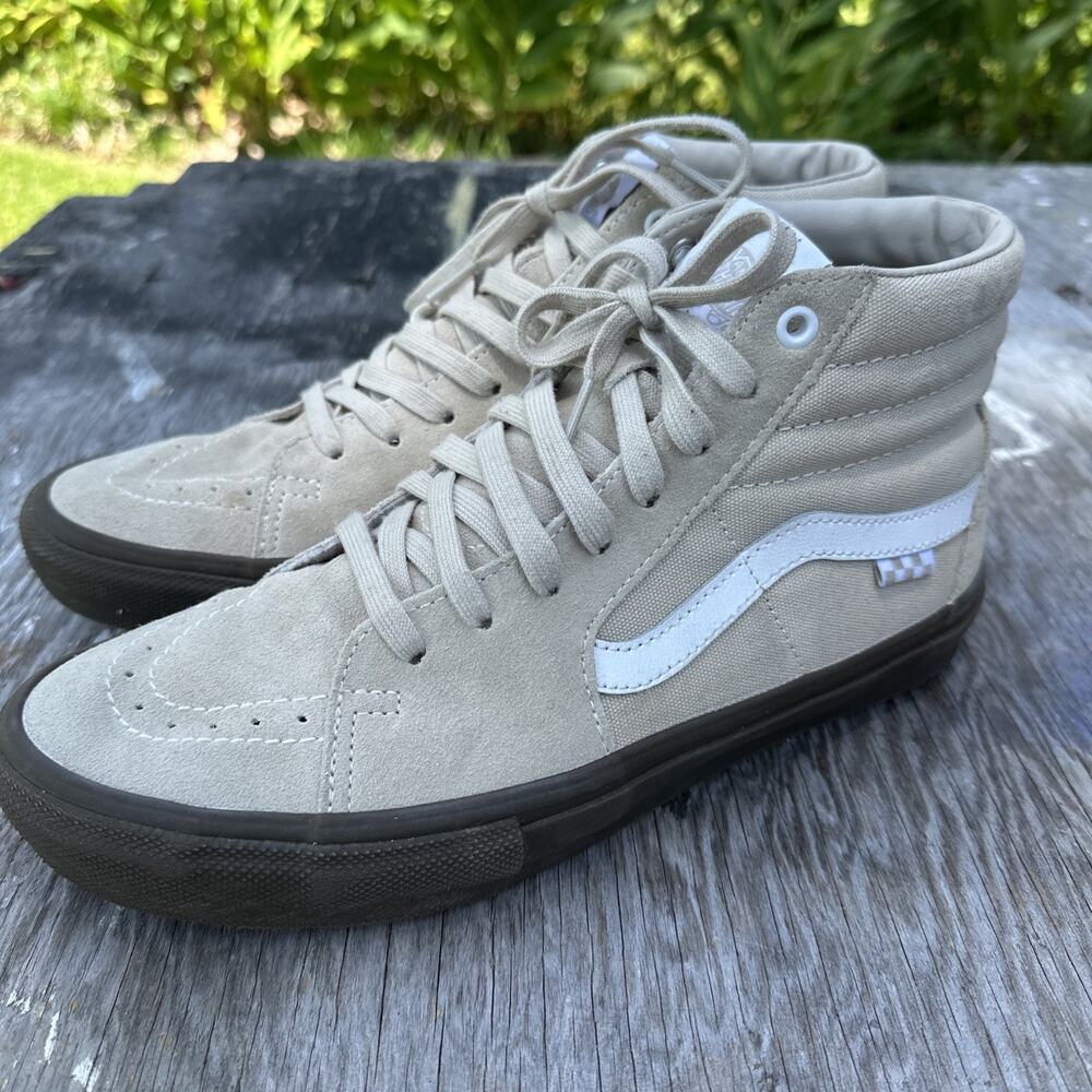 Vans Skate Sk8-Hi Men’s 9.5 Skate Shoes Sneakers Oatmeal Dark Gum Tan High Top - Picture 2 of 16